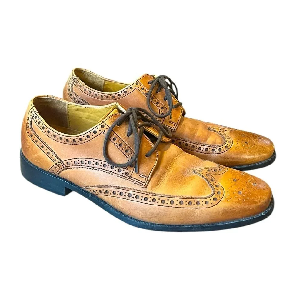 Cole Haan Air Giraldo Wingtip Tan Leather Oxford Dress Shoes C09303 Mens 8.5